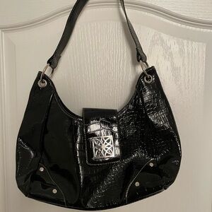 Elegant Black faux Croc-Embossed Women's Bag